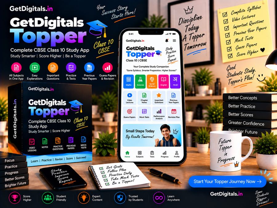 GetDigitals Topper — CBSE Class 10 study app mockup