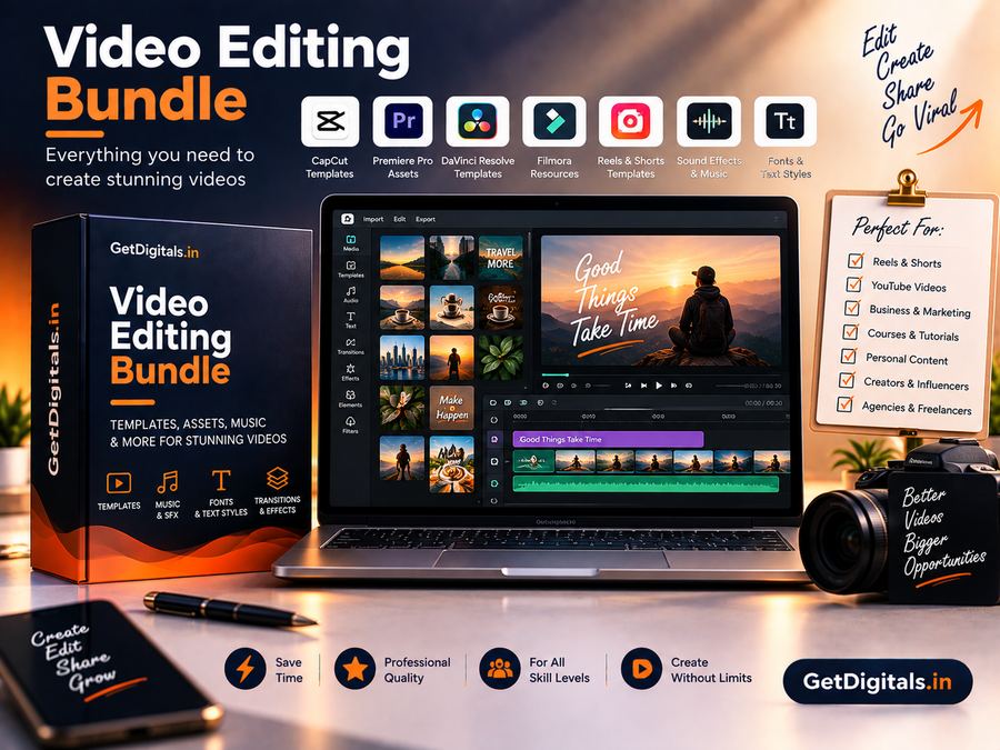 Video Editing Bundle — LUTs, presets and templates mockup by GetDigitals.in